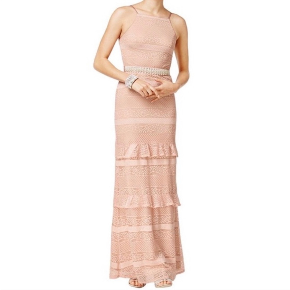 Speechless Pink Lace With Beaded Belt Dress Gown Size 3 NEW